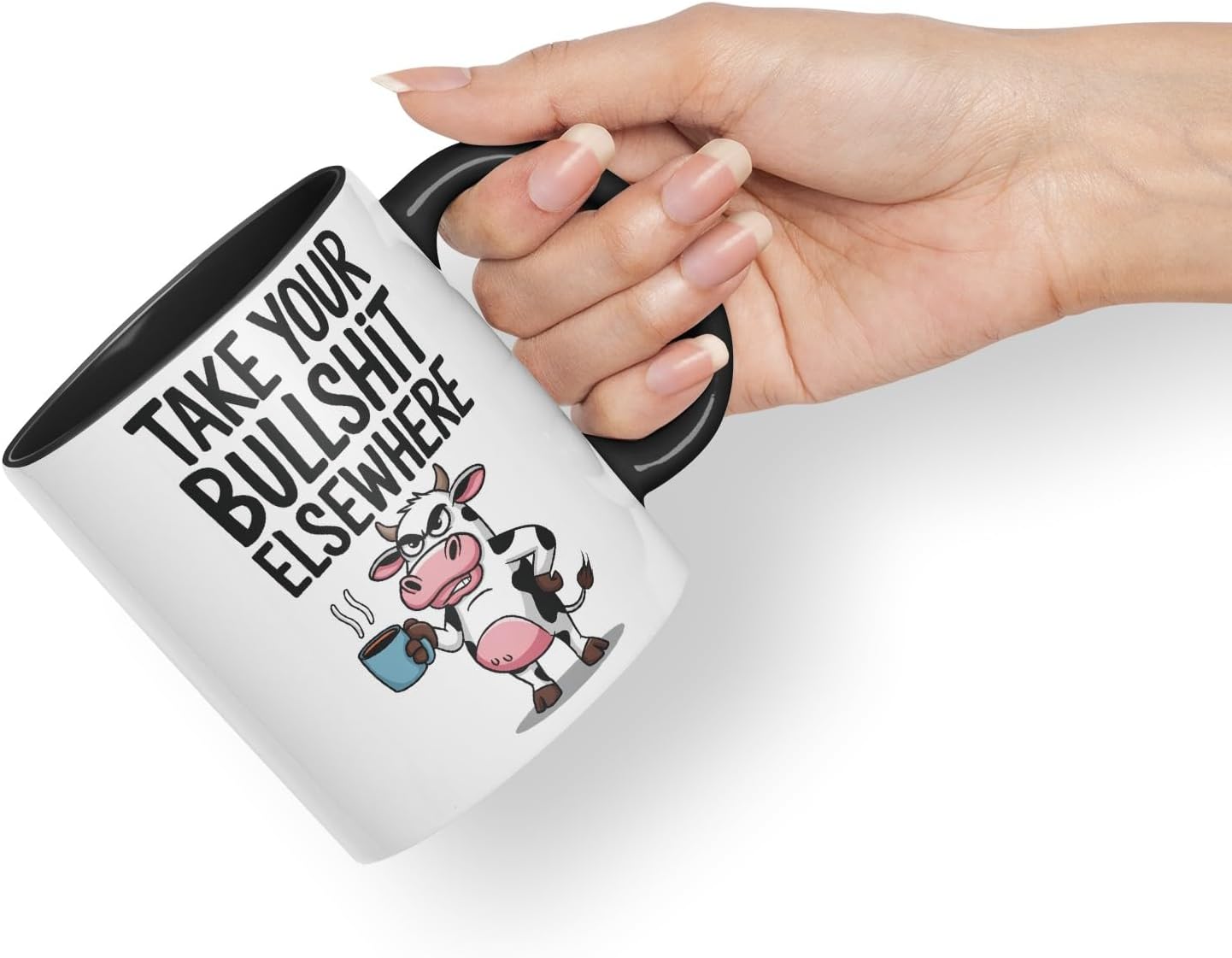 Vixar Take Your Bull.. Elsewhere Cow Coloured Ceramic Mug Cup Gift, 11oz (Black)