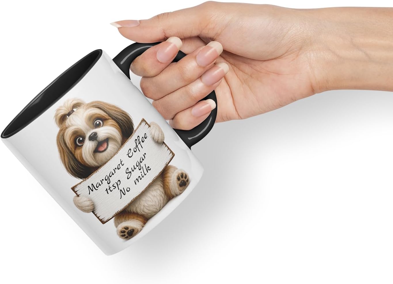 Vixar Personalised Shih Tzu Mug with Name or Custom Message – Cute Animal Coloured Ceramic Mug Cup Gift, 11oz (Black)