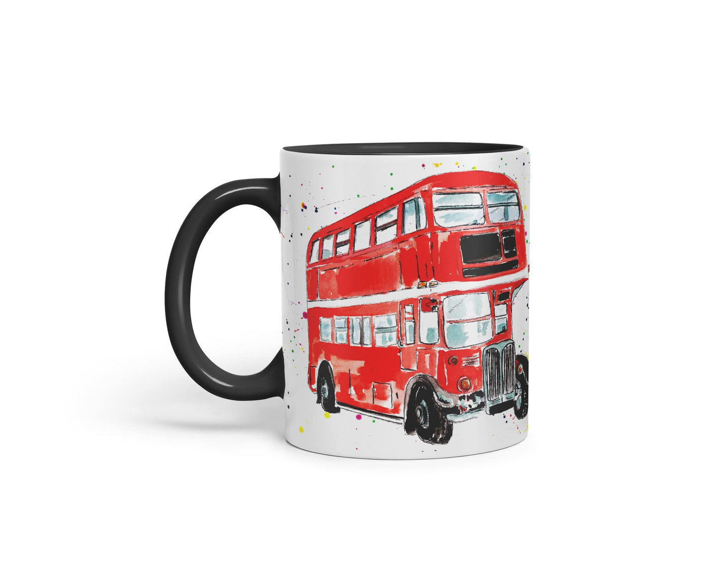 Vixar Bus Classic London Busses Red Watercolour Art Coloured Mug Cup Gift Birthday Work Office Tea Coffee