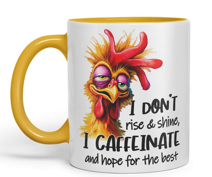 Vixar Mug Sarcastic with Text: I Don’t Rise & Shine I Caffeinate and Hope for The Best Coloured Ceramic Mug Cup 11oz Funny Sarcastic Gift (Black)