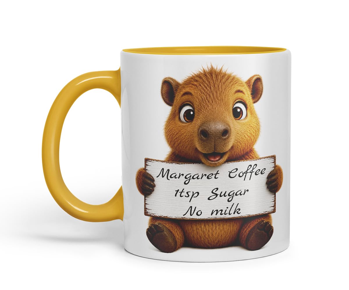 Vixar Personalised Cute Capybara Mug with Name or Custom Message – Cute Animal Coloured Ceramic Mug Cup Gift, 11oz (Black)