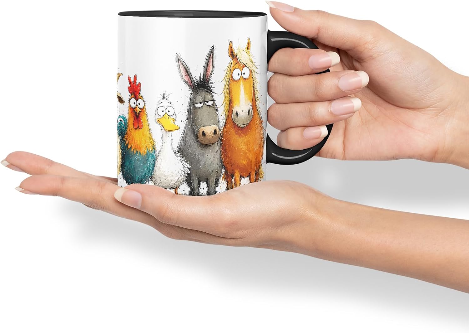 Vixar Farm Animals Mug – Cute Farm Animal Coloured Ceramic Mug Cup Gift, 11oz (Black)