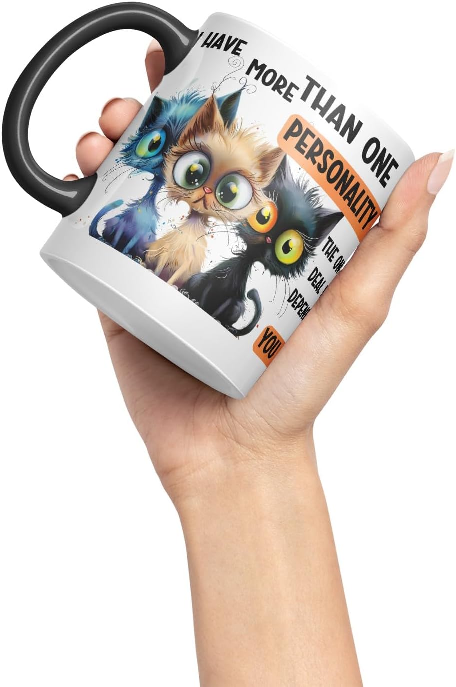 Vixar More Than One Personality Sarcastic Sarcastic Cats Coloured Ceramic Mug Cup Gift 11oz (Black)
