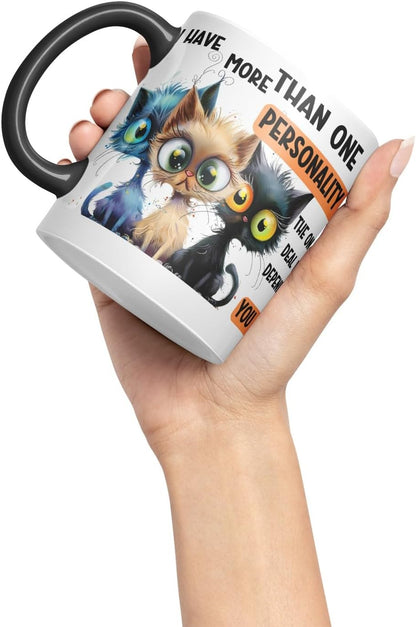 Vixar More Than One Personality Sarcastic Sarcastic Cats Coloured Ceramic Mug Cup Gift 11oz (Black)