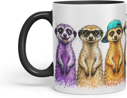 Meerkat Mug – Cute Meerkat Coloured Ceramic Mug Cup Gift, 11oz (Black)