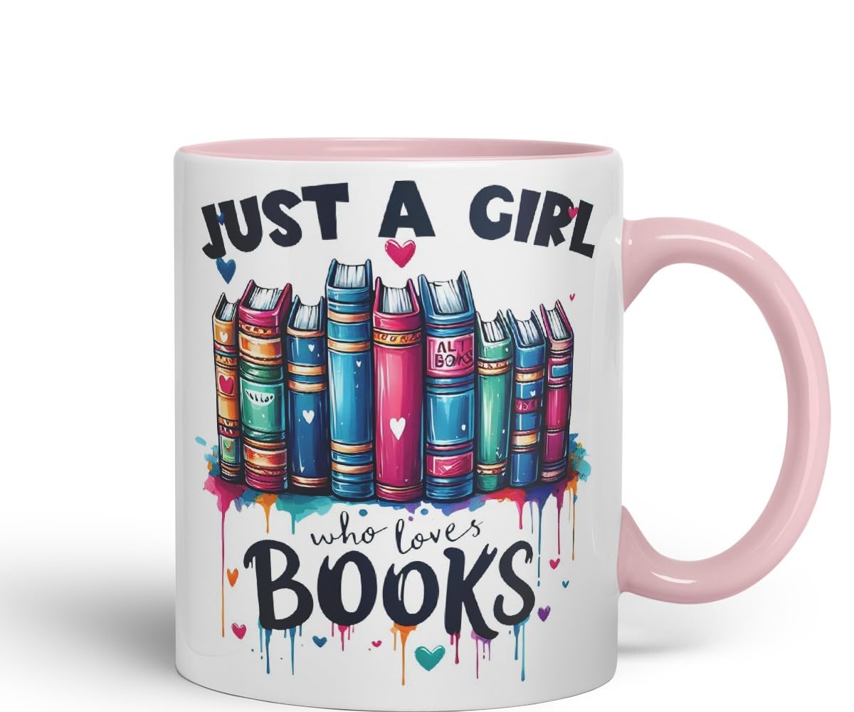 Vixar Just A Girl Who Loves Books Coloured Ceramic Mug Cup Gift, 11oz (Black)
