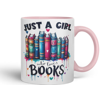 Vixar Just A Girl Who Loves Books Coloured Ceramic Mug Cup Gift, 11oz (Black)