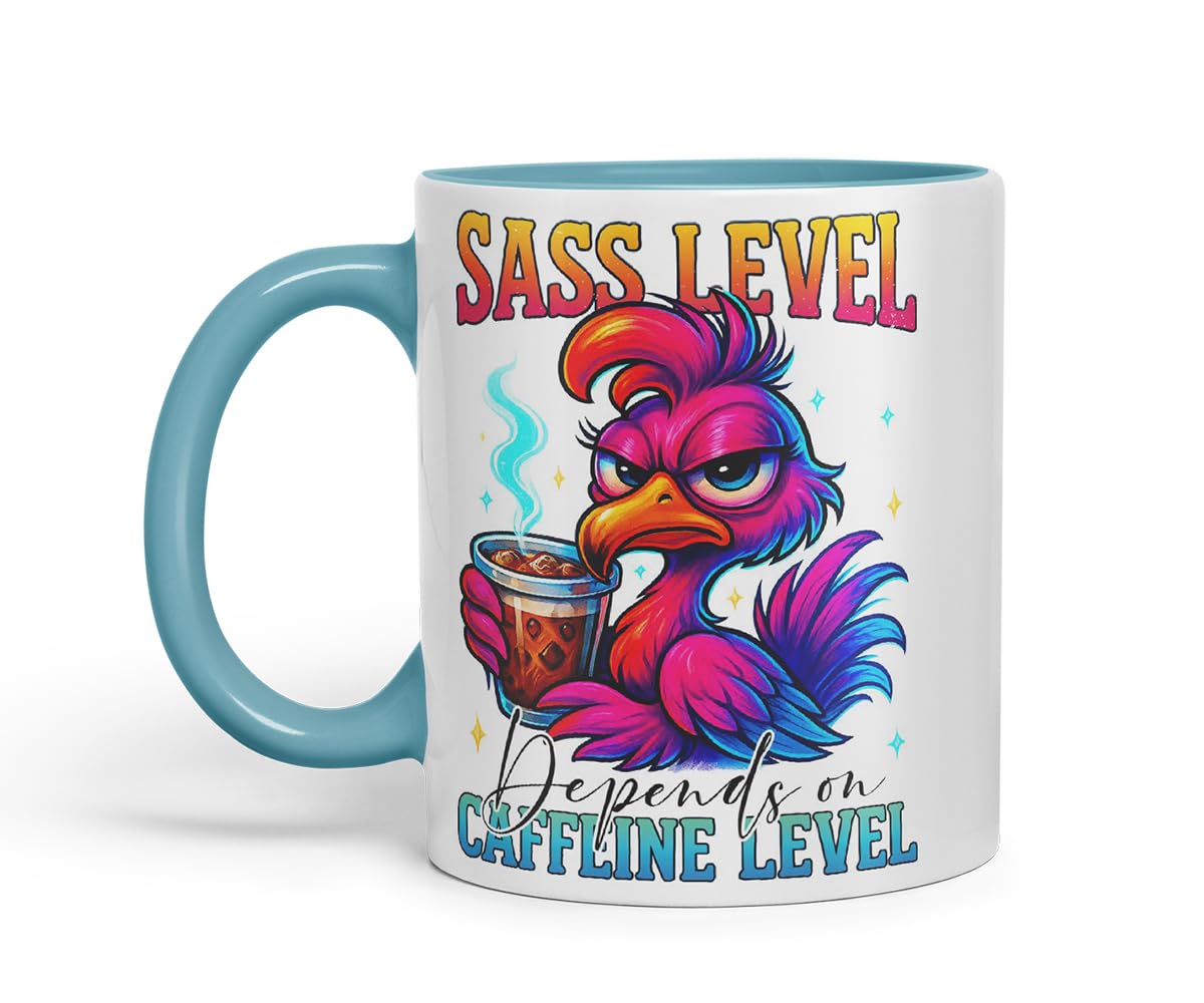 Vixar Sass Level Depends On Caffeine Level Funny Bird Coffee Mug – Coloured Ceramic Mug Cup Gift, 11oz (Black)