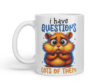 Vixar I Have Questions Lots of Them Funny Hamster Mug – Coloured Ceramic Mug Cup Gift, 11oz (Black)