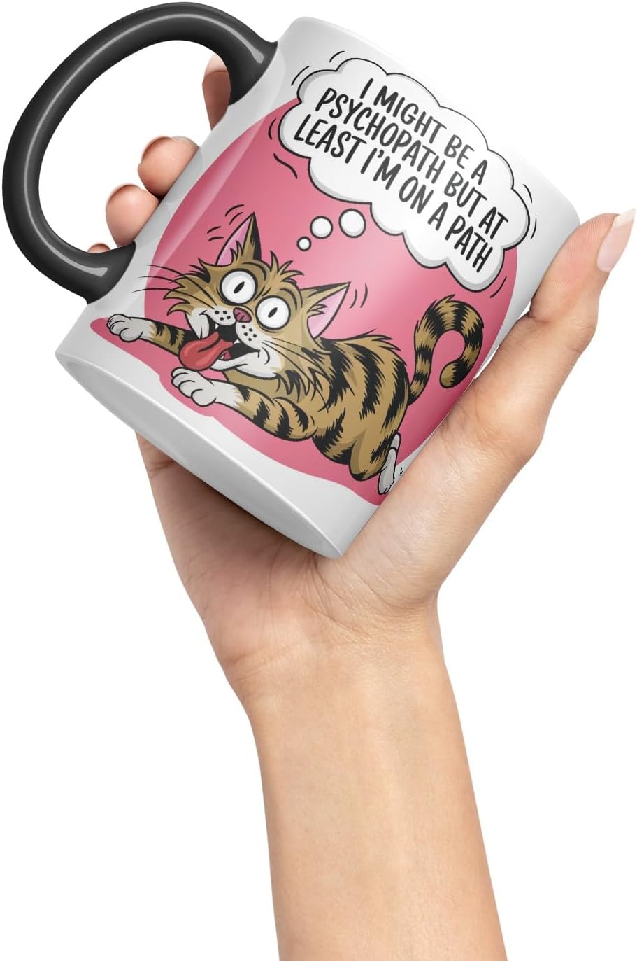 Vixar I Might Be a P** But at Least I’m on a Path Sarcastic cat Coloured Ceramic Mug Cup Gift, 11oz (Black)