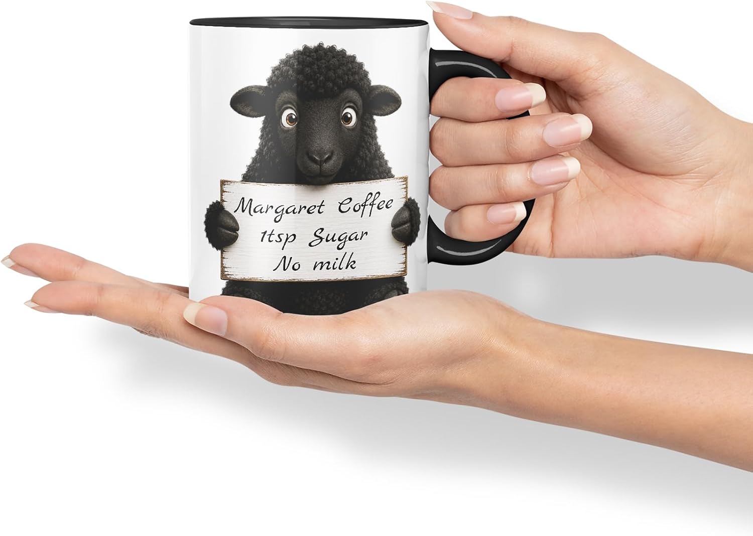 Vixar Personalised Black Sheep Mug with Name or Custom Message – Cute Animal Coloured Ceramic Mug Cup Gift, 11oz (Black)