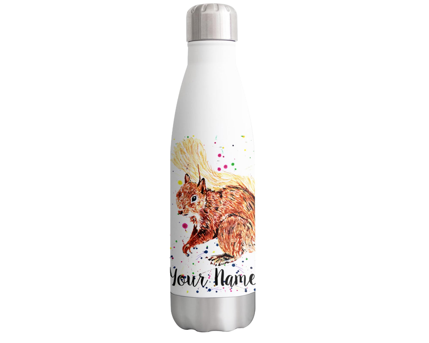 Squirrel Personalised Custom Bottle with Your Text/Name Watercolour Rodent Animals Bottle Double Wall Insulated Stainless Steel Sport Drinks 500ml