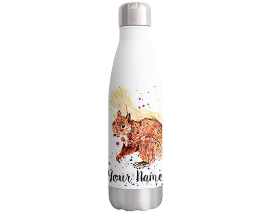 Squirrel Personalised Custom Bottle with Your Text/Name Watercolour Rodent Animals Bottle Double Wall Insulated Stainless Steel Sport Drinks 500ml