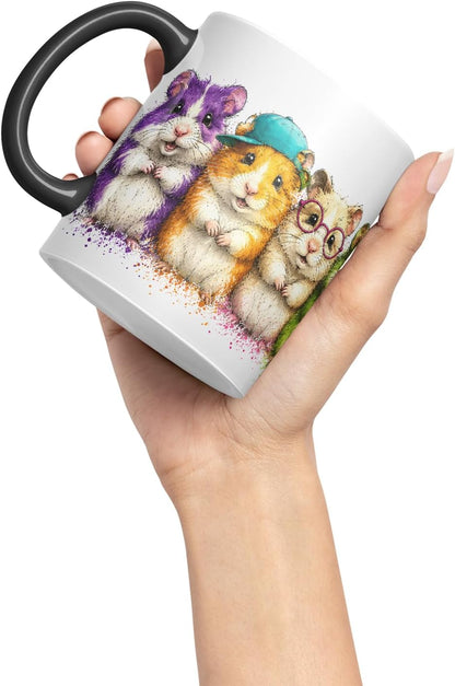 Vixar Hamster Mug – Cute Hamster Animal Coloured Ceramic Mug Cup Gift, 11oz (Black)
