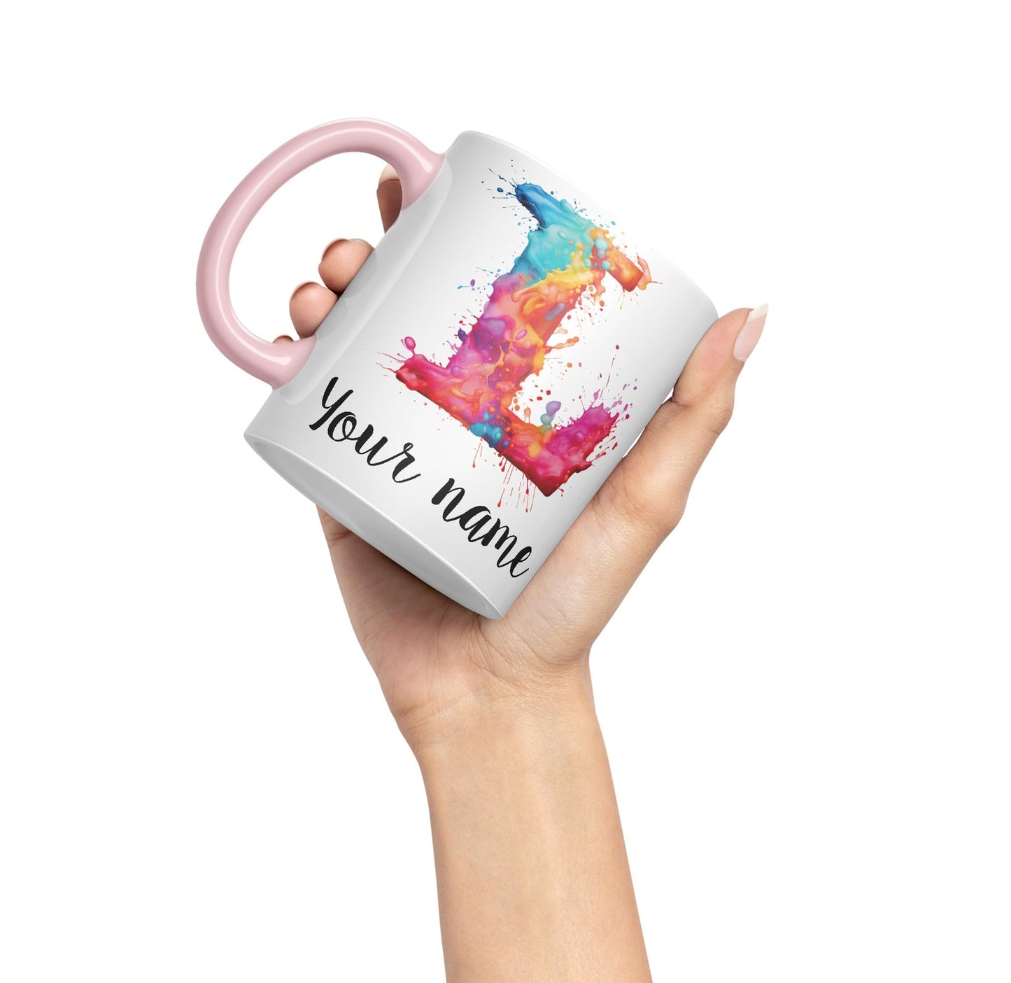 Personalised Letter L mug, Alphabet cusomized custom Letter L Monogram watercolour Ceramic Coloured Mug Cup for Tea Coffee Hot brew 330ml 11Oz Gift