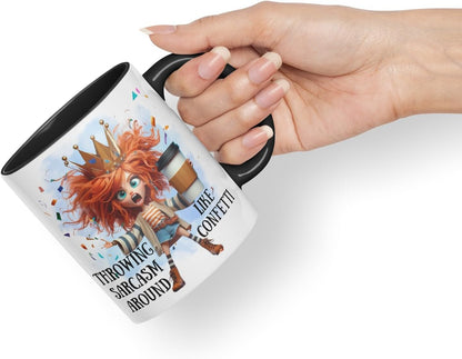 Vixar Throwing Sarcasm Like Confetti Sarcastic Girl Coloured Ceramic Mug Cup Gift 11oz (Black)
