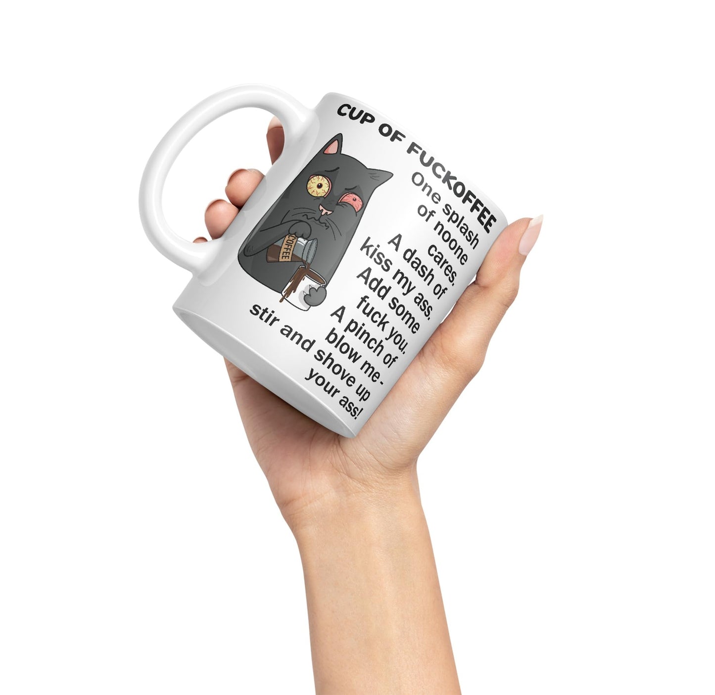 Cup of Fuckoffee, one Splash on Noone Cares cat Sarcastic Joke Ceramic Coloured Mug Cup for Tea Coffee Hot Brew 330ml 11Oz