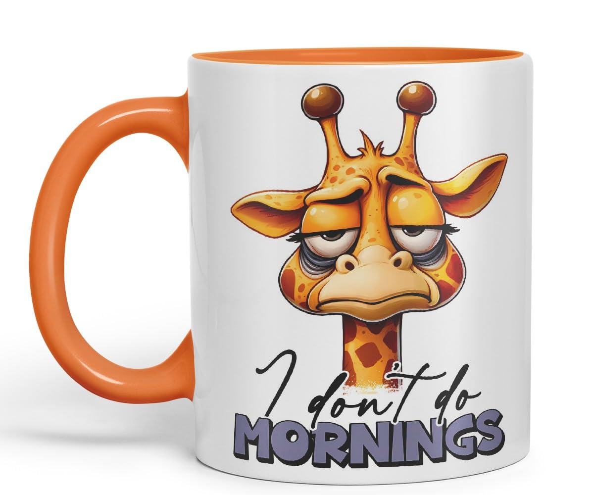Vixar I Don’t Do Mornings Sarcastic Giraffe Mug, Coloured Ceramic Cup 11oz (Black)