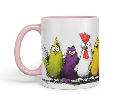 Vixar Funny Colourful Chickens Design – Coloured Ceramic Mug Cup Gift, 11oz (Black)