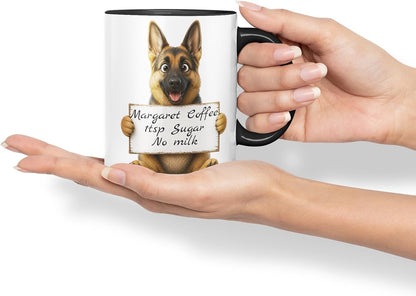 Vixar Personalised German Shepherd Dog Pet Mug with Name or Custom Message – Cute Animal Coloured Ceramic Mug Cup Gift, 11oz (Black)