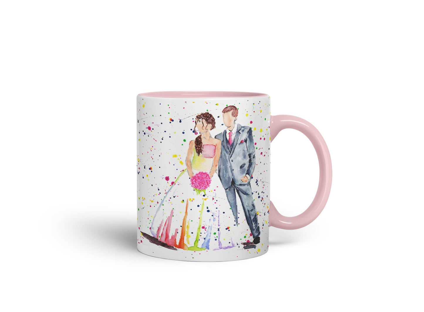 Vixar Wedding Mr and Mrs Bride and Groom Watercolour Art Coloured Mug Cup Gift Birthday Work Office Tea Coffee