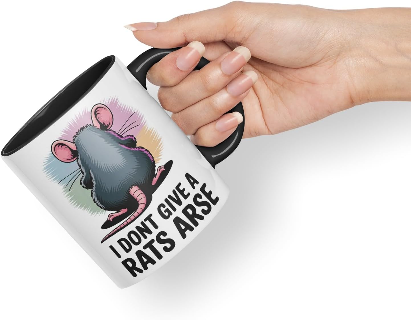 Vixar I Don’t Give a Rat’s Arse – Coloured Ceramic Mug Cup Gift, 11oz (Black)