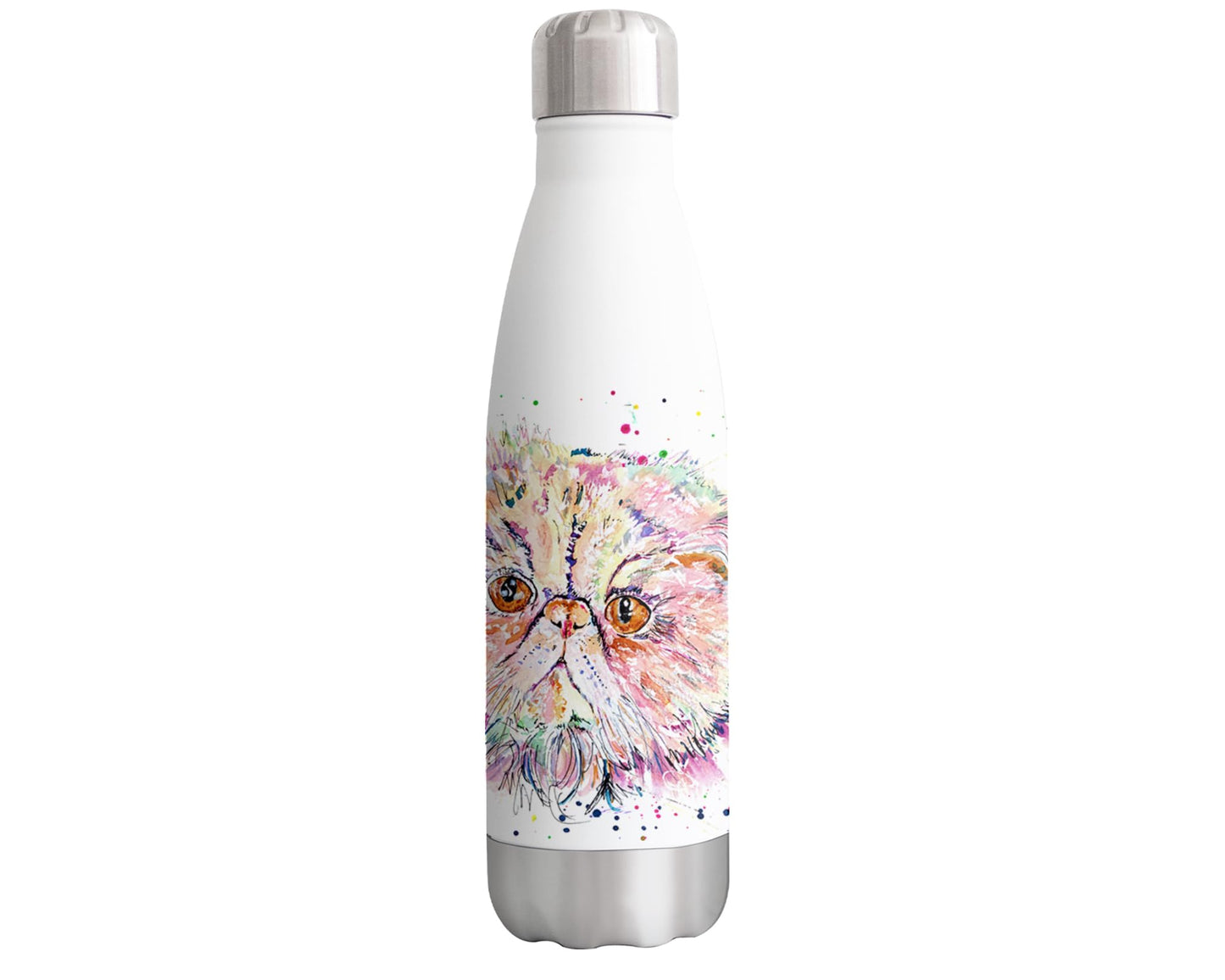 Vixar Persian Cat kitten Animals Watercolour Bottle double Wall insulated Stainless steel sport Drinks 500ml