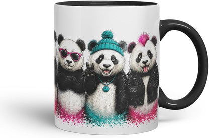 Vixar Pandas Mug – Cute Pandas Coloured Ceramic Mug Cup Gift, 11oz (Black)