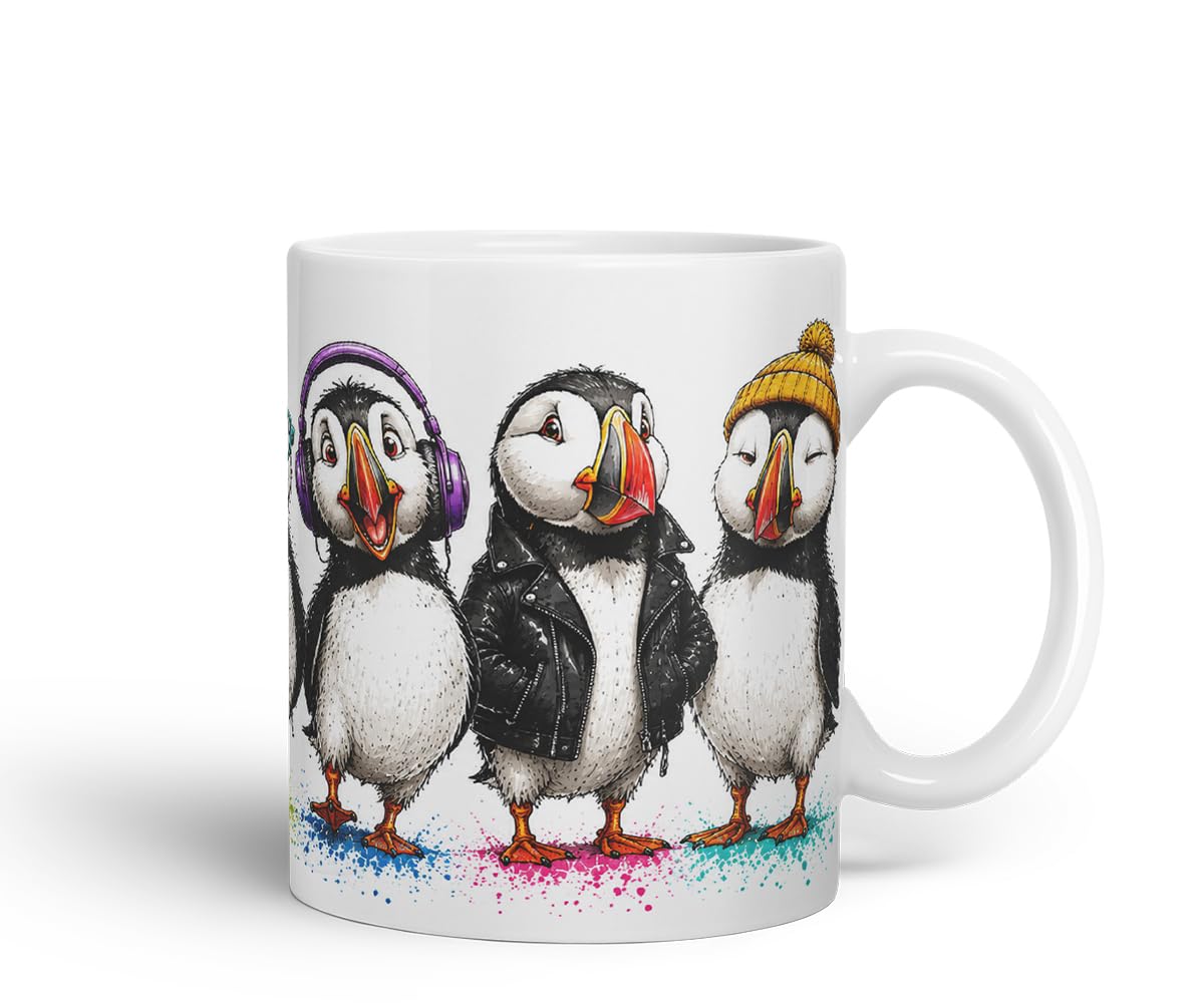 Vixar Cute Puffin Bird Mug – Cute Puffin Bird Coloured Ceramic Mug Cup Gift, 11oz (Black)