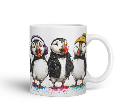 Vixar Cute Puffin Bird Mug – Cute Puffin Bird Coloured Ceramic Mug Cup Gift, 11oz (Black)