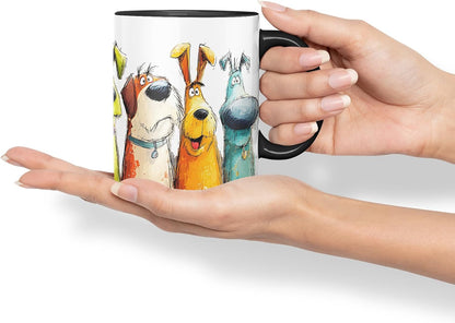 Vixar Funny Colourful Pet Dog Friends Design – Cute Dog Character Mug for Dog Lovers, Coloured Mug Cup Gift, 11oz (Black)
