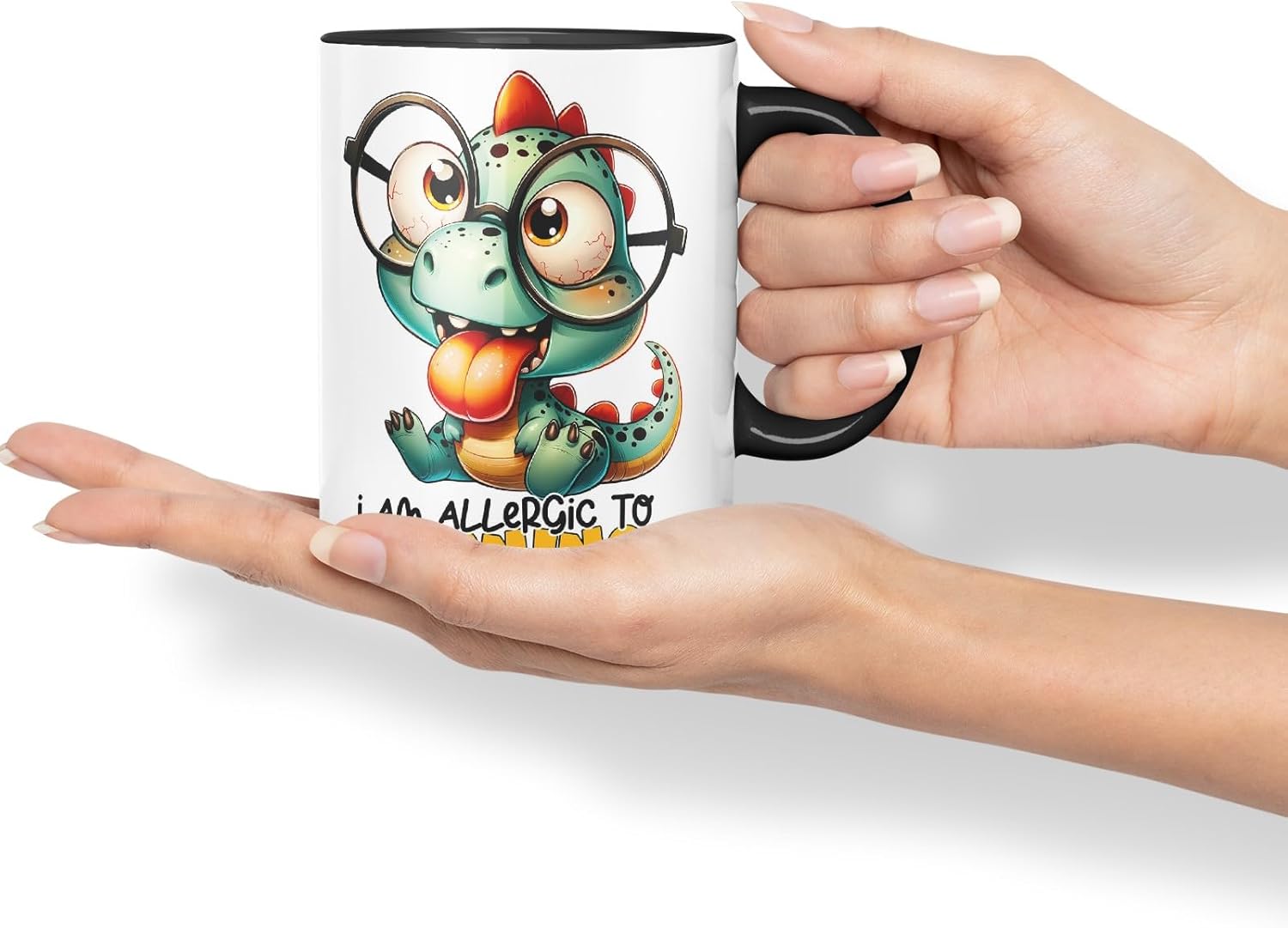 Vixar I Am Allergic to Mornings Coloured Ceramic Mug Cup 11oz Funny Sarcastic Gift (Black)