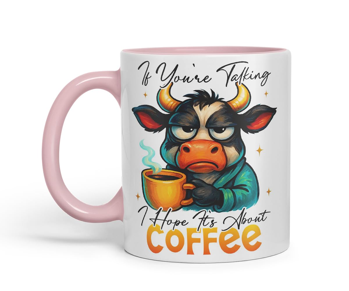 Vixar If You're Talking I Hope It's About Coffee Funny Cow Mug – Coloured Ceramic Mug Cup Gift, 11oz (Black)