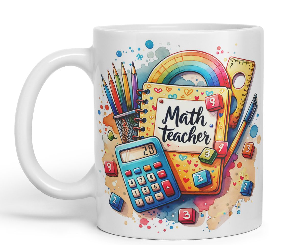 Vixar Math Teacher Mug Thank You, End of School Gift Ceramic Coloured Mug Cup for Tea Coffee Hot Brew 330ml 11Oz Gift