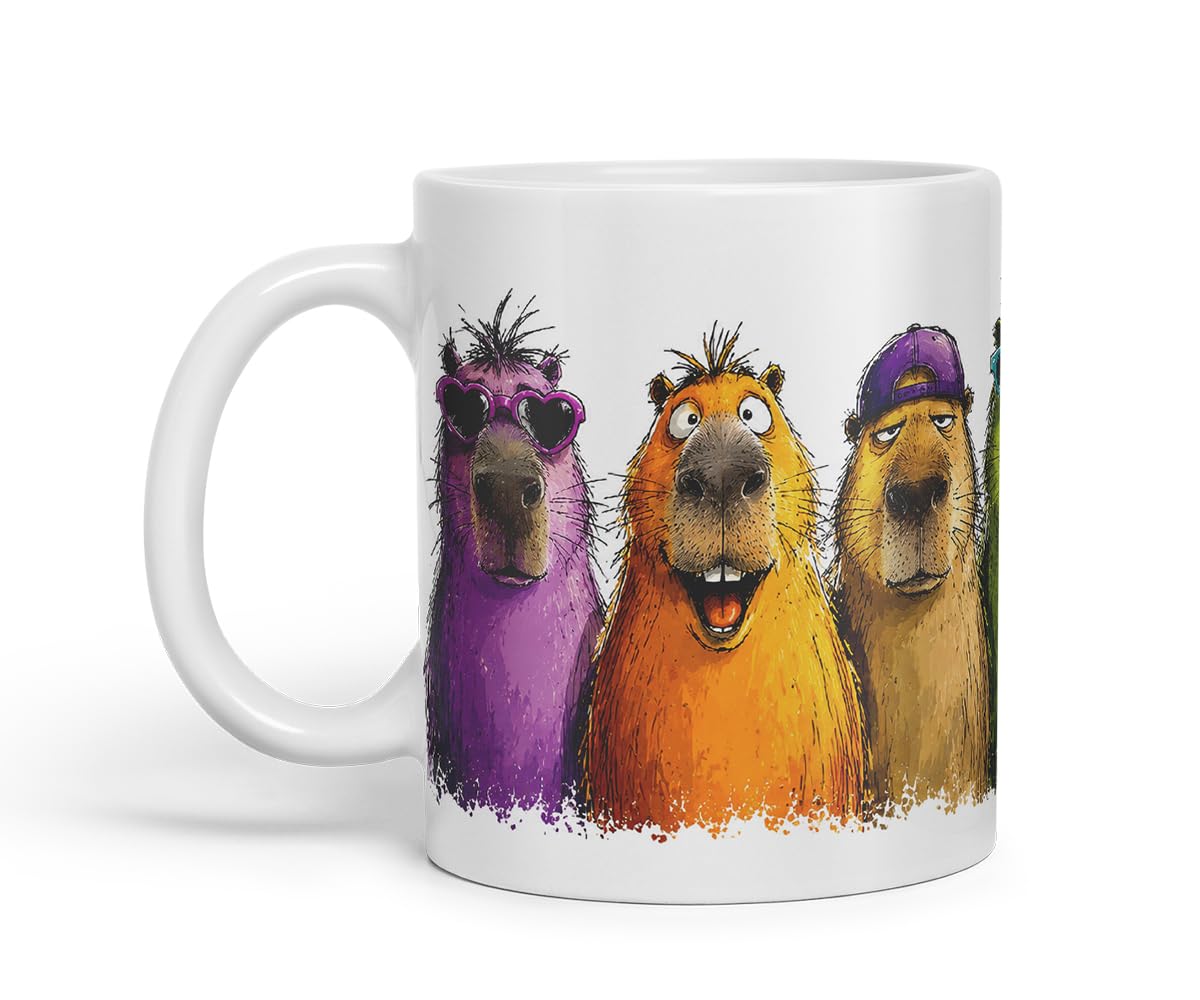 Vixar Funny Capybaras Mug – Cute Capybara Animal Coloured Ceramic Mug Cup Gift, 11oz (Black)