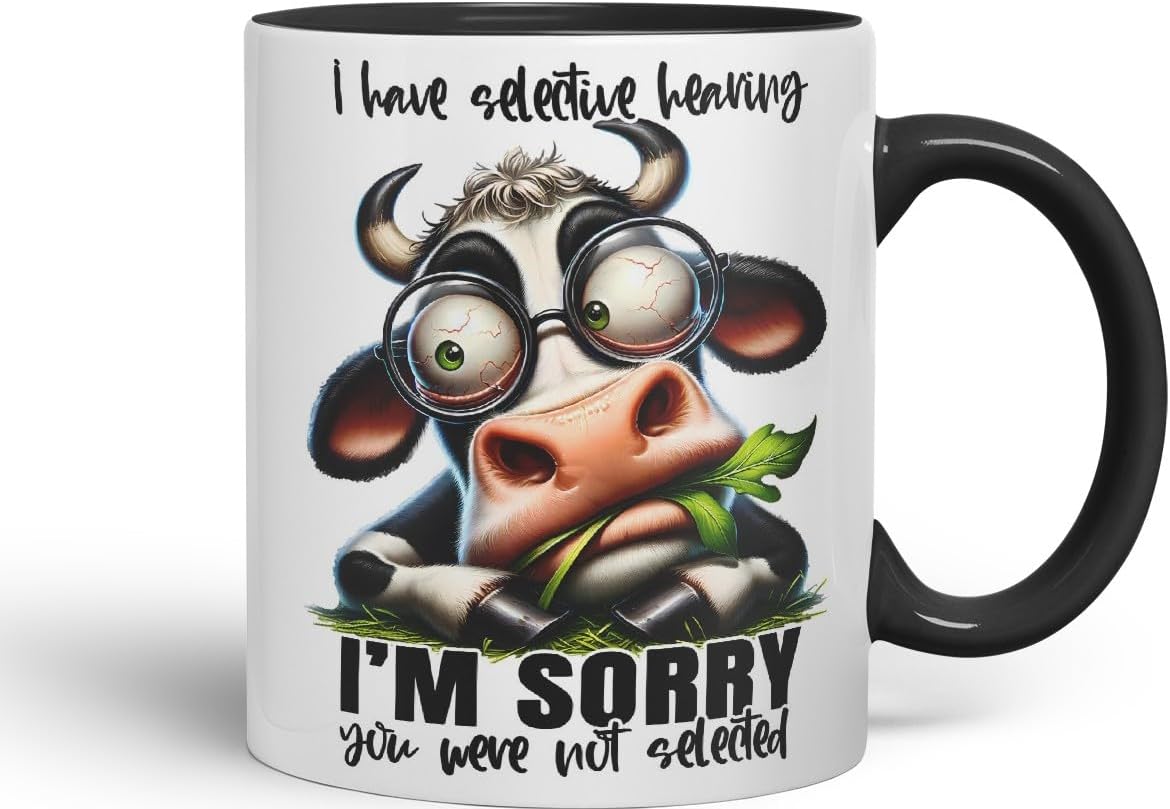 Vixar Mug with I Have Selective Hearing – I’m Sorry You were Not Selected Coloured Ceramic Mug Cup 11oz Funny Sarcastic Gift (Black)