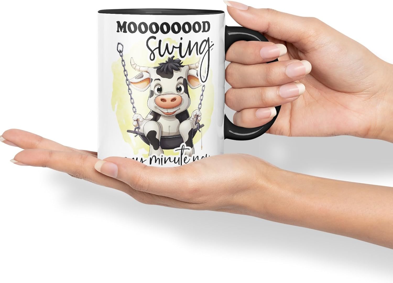 Vixar Mood Swing Any Minute Now Cow Joke Coloured Ceramic Mug Cup Gift, 11oz (Black)
