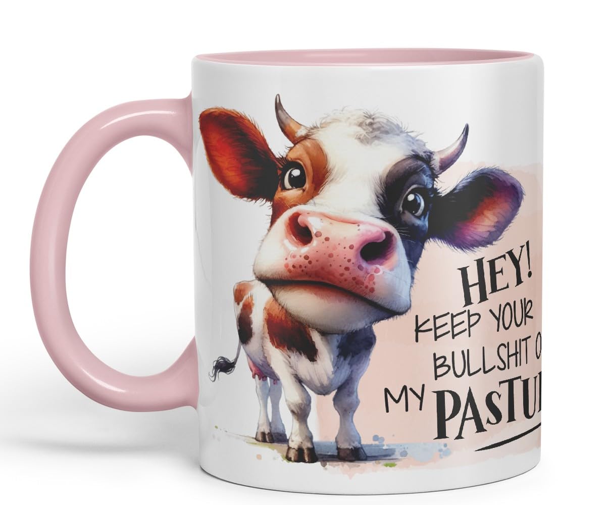 Vixar Hey! Keep Your Bullshit Off My Pasture Cow Coloured Ceramic Mug Cup Gift, 11oz (Black)