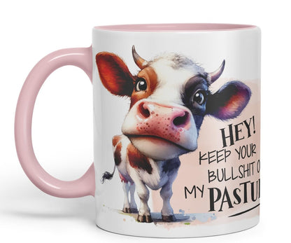 Vixar Hey! Keep Your Bullshit Off My Pasture Cow Coloured Ceramic Mug Cup Gift, 11oz (Black)