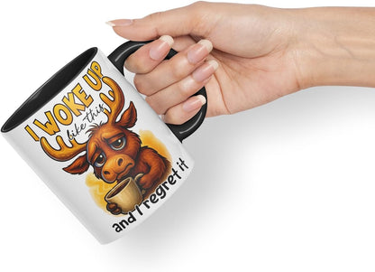 Vixar I Woke Up Like This and I Regret It Funny Moose Mug – Coloured Ceramic Mug Cup Gift, 11oz (Black)