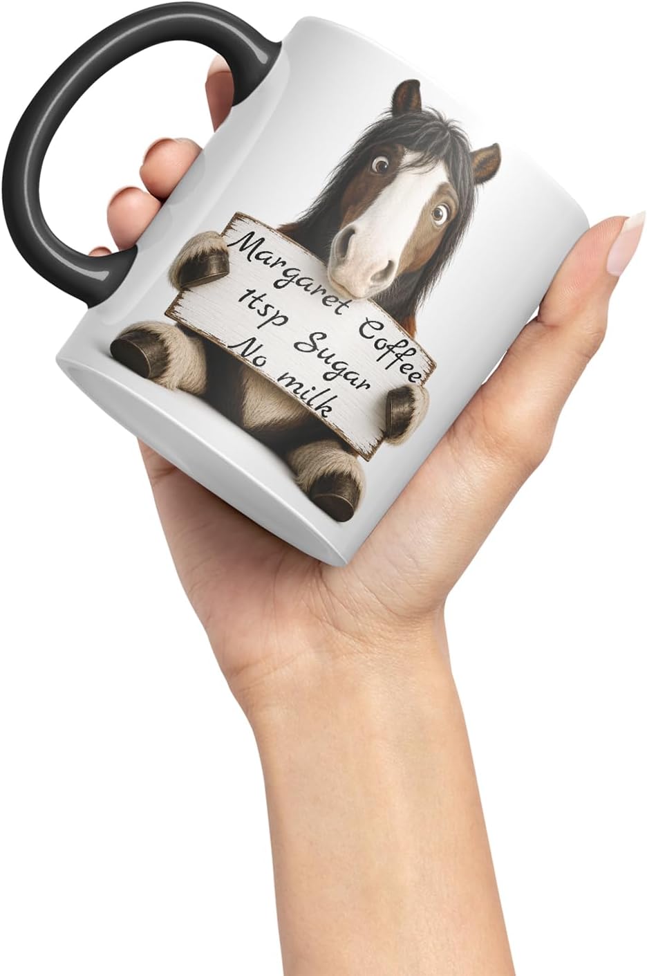 Vixar Personalised Shire Horse Mug with Name or Custom Message – Cute Animal Coloured Ceramic Mug Cup Gift, 11oz (Black)