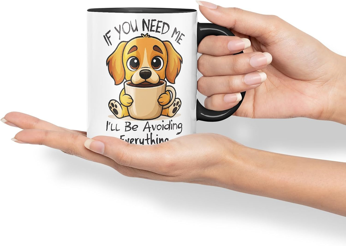 Vixar If You Need Me, I'll Be Avoiding Everything Beagle Dog Mug – Coloured Ceramic Mug Cup Gift, 11oz (Black)