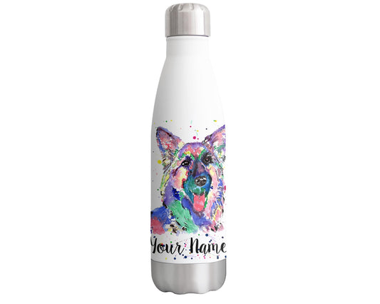 Vixar German Shepherd Personalised Custom Bottle with your Text/name Watercolour Pet Dog Animals Bottle Double Wall Insulated Stainless Steel Sport Drinks 500ml HC2