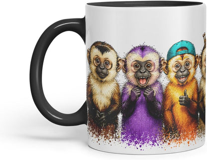 Vixar Monkey Mug – Cute Monkey Coloured Ceramic Mug Cup Gift, 11oz (Black)