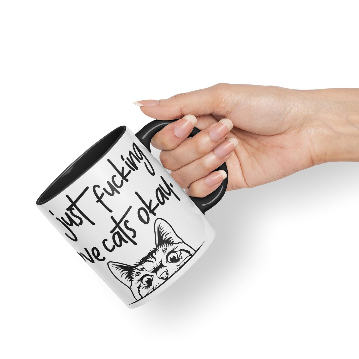 Vixar I just f_ucking Love Cats Okay, Hidden, Hiding Kitten cat Joke sarkasm Ceramic Coloured Mug Cup for Tea Coffee Hot Brew 330ml 11Oz Gift V1
