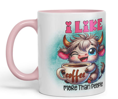 Vixar I Like Coffee More Than People Highland Cow Coloured Ceramic Mug Cup Gift for Coffee Lovers 11oz (Black)