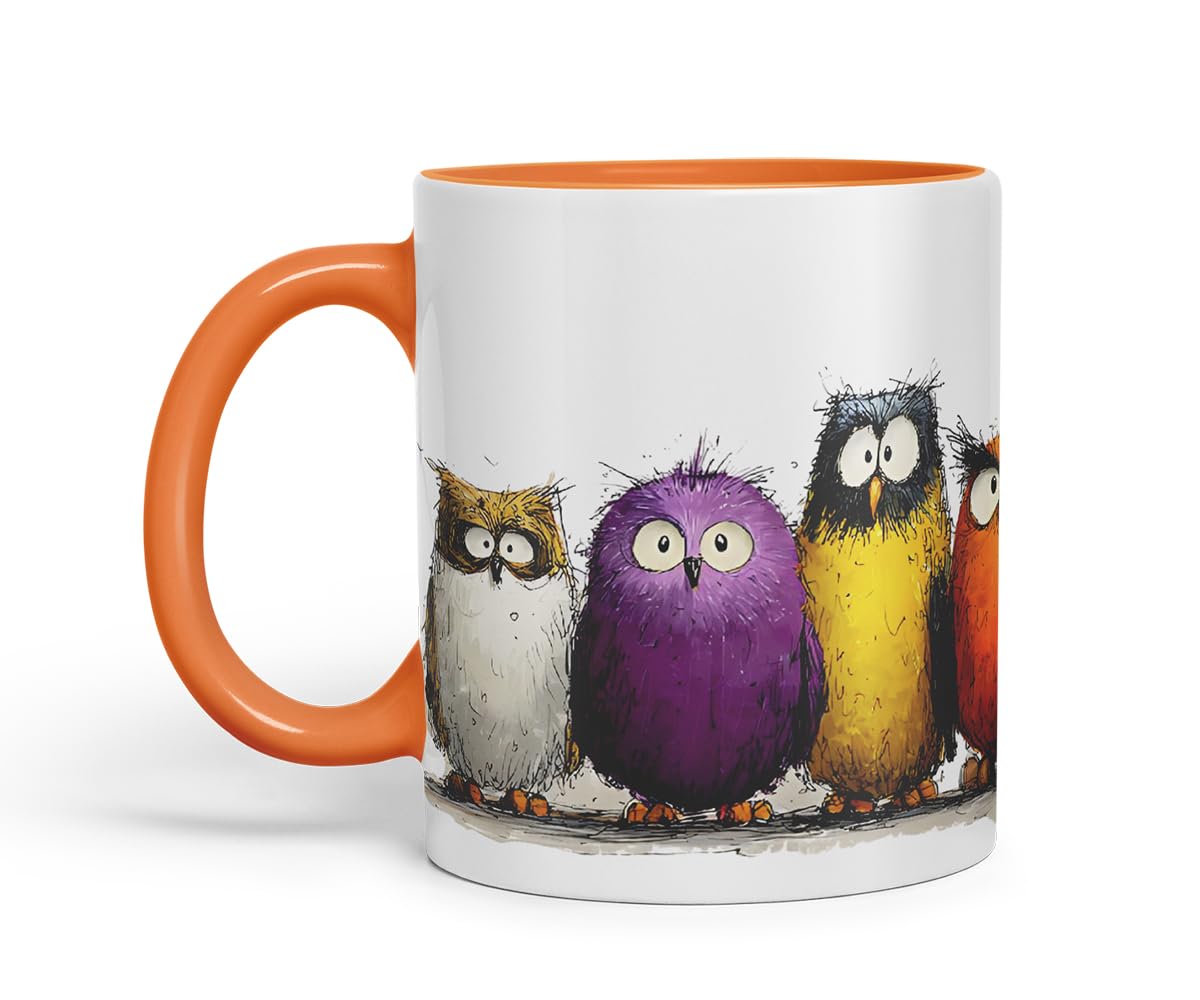 Vixar Funny Colourful Owl Friends Design – Cute Bird Character Mug for Animals Lovers, Coloured Mug Cup Gift, 11oz (Black)