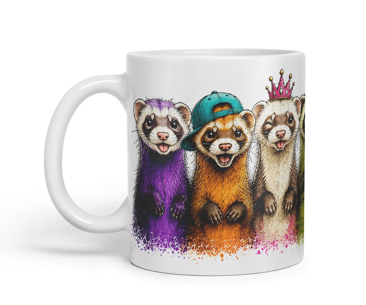 Ferret Mug – Cute Ferret Animal Coloured Ceramic Mug Cup Gift, 11oz (Black)