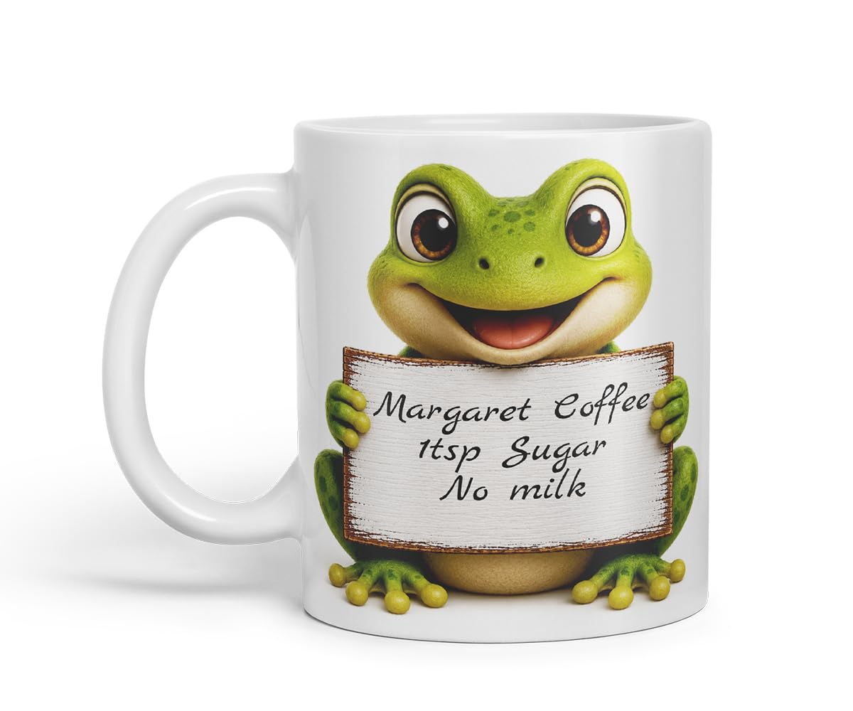 Vixar Personalised Frog Mug with Name or Custom Message – Cute Animal Coloured Ceramic Mug Cup Gift, 11oz (Black)