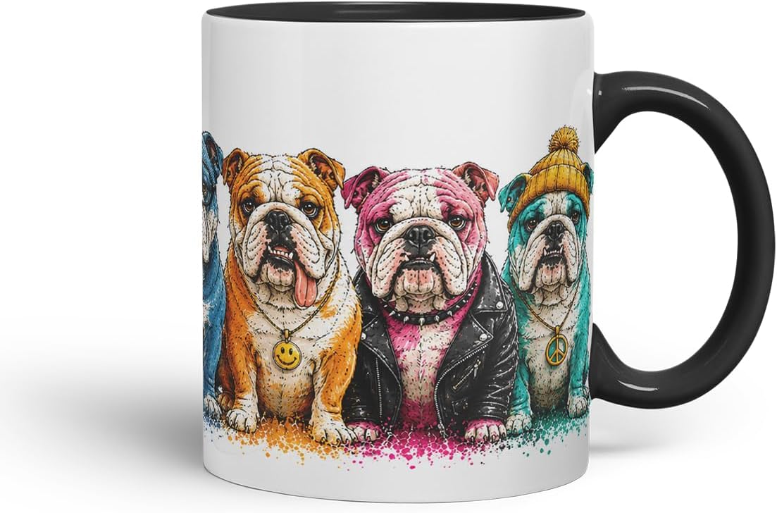 Vixar English Bulldog Dog Mug – Cute Bulldog Coloured Ceramic Mug Cup Gift, 11oz (Black)